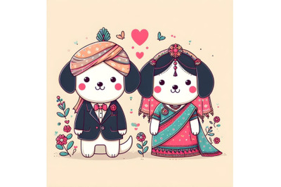 cute dog couple minimal artwork