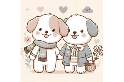 cute dog couple minimal artwork