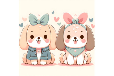 cute dog couple minimal artwork