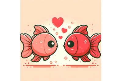 cute fish couple minimal artwork