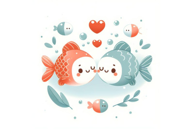 cute fish couple minimal artwork