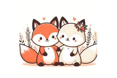 cute fox couple minimal artwork