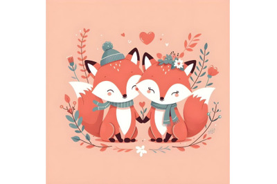 cute fox couple minimal artwork