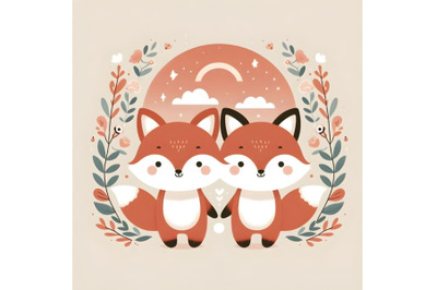 cute fox couple minimal artwork