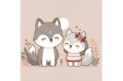 cute wolf couple minimal artwork