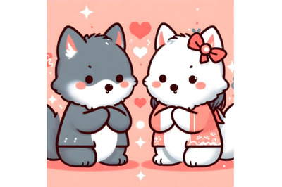 cute wolf couple minimal artwork