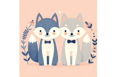 cute wolf couple minimal artwork