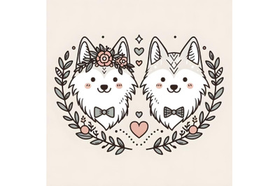 cute wolf couple minimal artwork