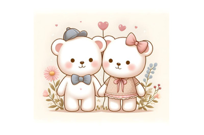 teddy bear couple minimal artwork