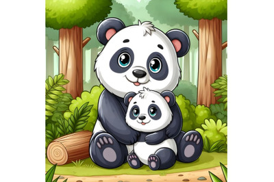 Panda with baby panda in the forest