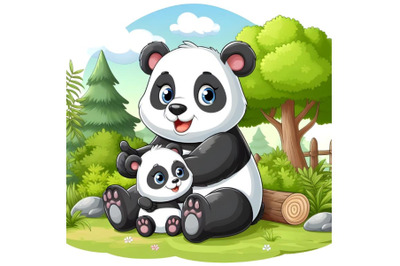 Panda with baby panda in the forest