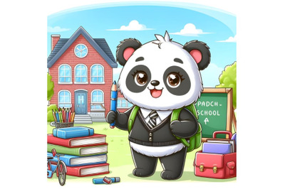 panda go to school