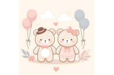 teddy bear couple minimal artwork