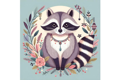 Elegant racoon icon, cartoon style