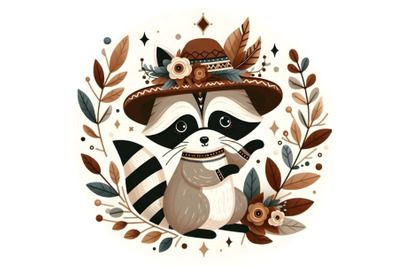 Elegant racoon icon, cartoon style