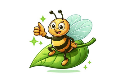 Bee on the leaf - funny cartoon