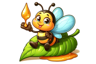 Bee on the leaf - funny cartoon