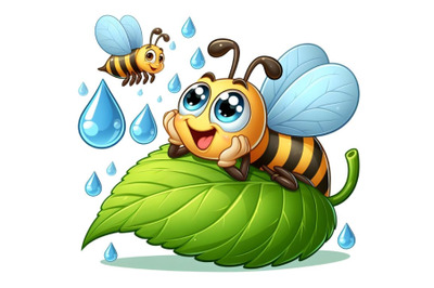 Bee on the leaf - funny cartoon