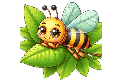 Bee on the leaf - funny cartoon