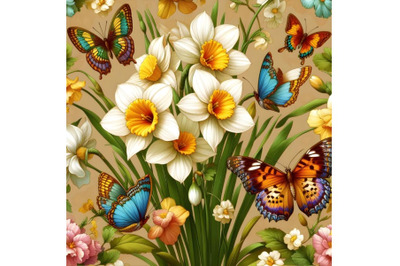 Daffodils and butterflies art painting