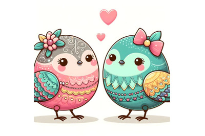 cute birds couple decorative artwork