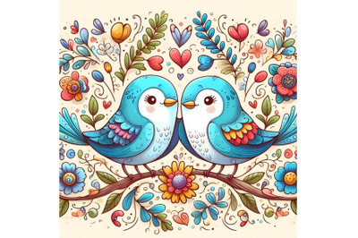 cute birds couple decorative artwork