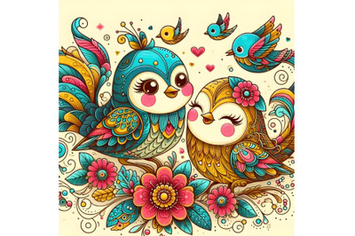 cute birds couple decorative artwork