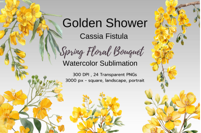 Cassia Golden Shower Watercolor Sublimation Clipart Pack