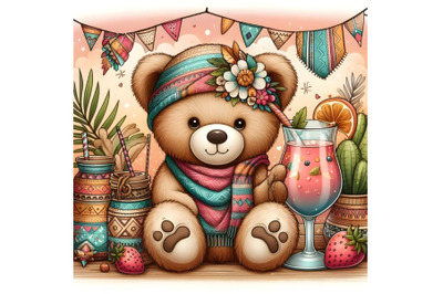 Cute Teddy bear with the cocktail