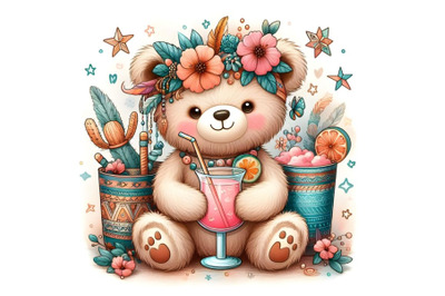 Cute Teddy bear with the cocktail