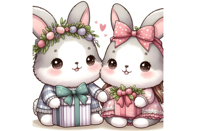 cute couple bunny decorated hd artwork