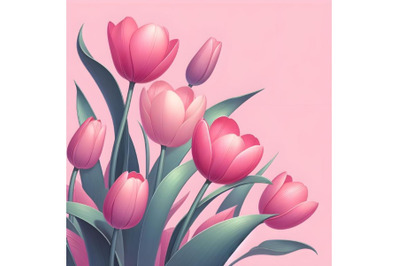 Pink tulips flowers on pink background