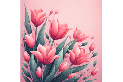 Pink tulips flowers on pink background