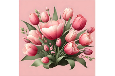 Pink tulips flowers on pink background