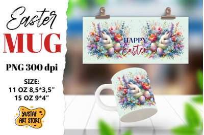 Easter bunny sublimation mug wrap. Happy Easter