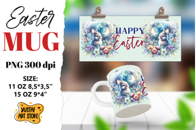 Easter bunny sublimation mug wrap. Happy Easter