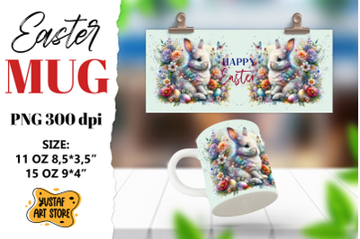 Easter bunny sublimation mug wrap. Happy Easter