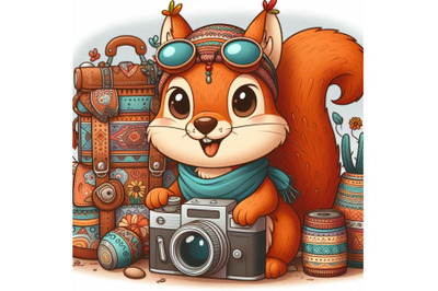 cartoon Squirrel tourist with camera
