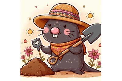 Cartoon mole holding shovel