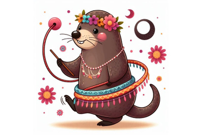 cartoon mole playing with a hula hoop