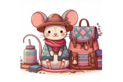 Cartoon mouse and backpack