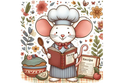 Cartoon mouse chef with recipe book