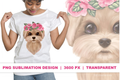 Dog with roses PNG Sublimation design
