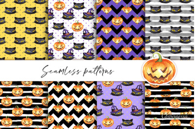 Halloween seamless patterns | Watercolor digital paper