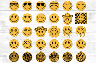 30 Smiley Face Earrings SVG, Smiley Earring Pendant SVG File for Laser