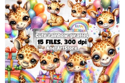 Giraffe clipart, giraffe png, birthday clipart, rainbow clipart