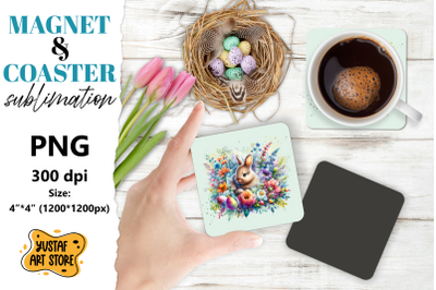 Easter bunny magnet. Easter bunny square coaster sublimation