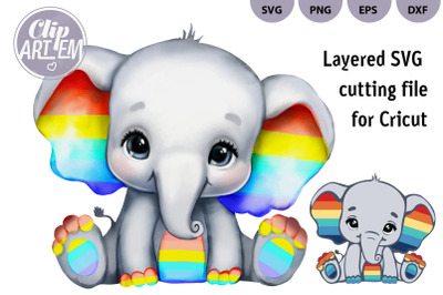 Rainbow Unisex Baby Elephant PNG SVG Cricut Vector Image Digital Files