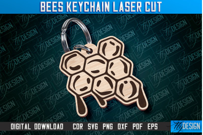 Bees Keychain Design | Keychain Laser Cut Design | CNC File