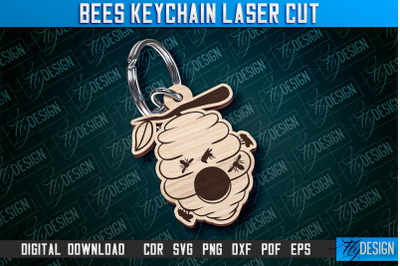 Bees Keychain Design | Keychain Laser Cut Design | CNC File